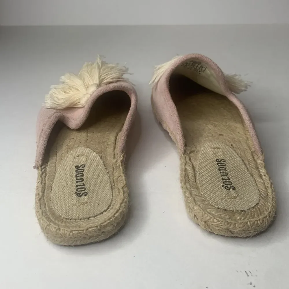 Soludos peony/pink suede tasseled espadrille mules